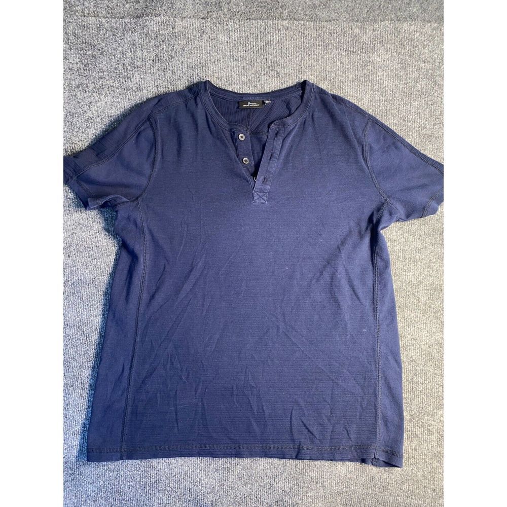 Marc Anthony Tee Shirt Mens Large Navy Solid Oversized Short Sleeve Henley Neck